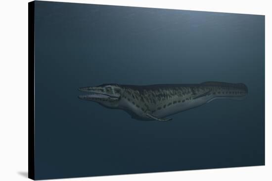 Mosasaur Swimming in Prehistoric Waters-null-Stretched Canvas