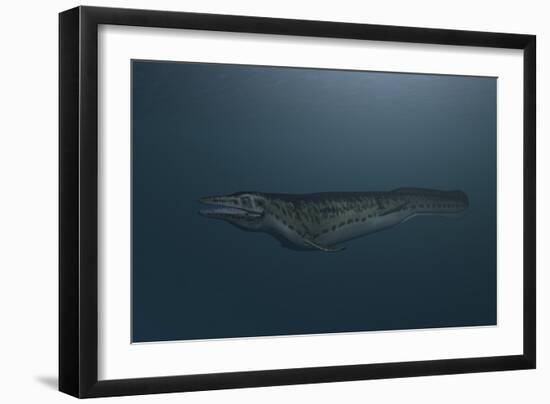 Mosasaur Swimming in Prehistoric Waters-null-Framed Premium Giclee Print