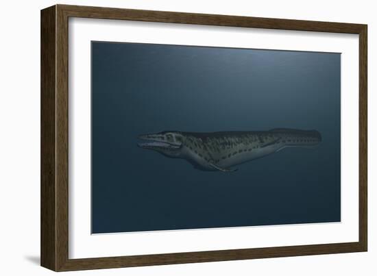 Mosasaur Swimming in Prehistoric Waters-null-Framed Art Print