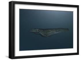 Mosasaur Swimming in Prehistoric Waters-null-Framed Art Print
