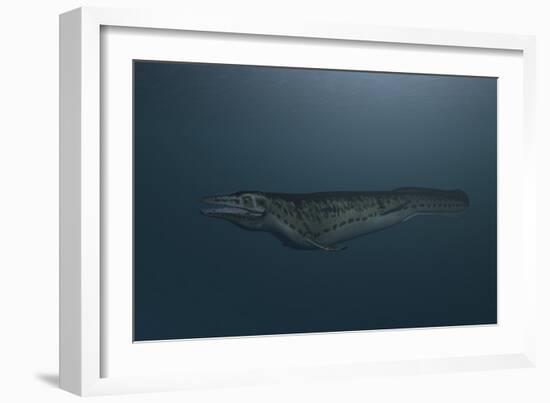 Mosasaur Swimming in Prehistoric Waters-null-Framed Art Print