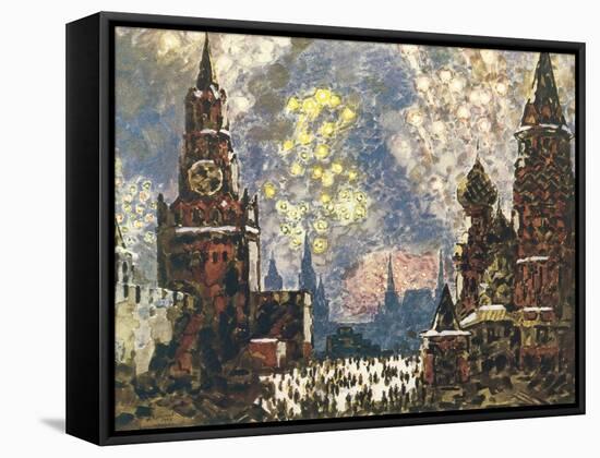 Moscow, Celebration with Fireworks in Red Square-null-Framed Stretched Canvas