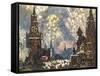 Moscow, Celebration with Fireworks in Red Square-null-Framed Stretched Canvas