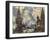 Moscow, Celebration with Fireworks in Red Square-null-Framed Giclee Print