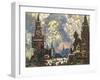 Moscow, Celebration with Fireworks in Red Square-null-Framed Giclee Print
