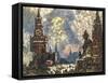 Moscow, Celebration with Fireworks in Red Square-null-Framed Stretched Canvas