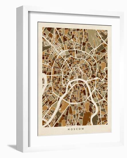 Moscow City Street Map-Michael Tompsett-Framed Art Print