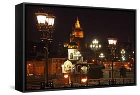 Moscow, Evening Lighting in Front of the Cathedral of Christ the Saviour, at Night-Catharina Lux-Framed Stretched Canvas