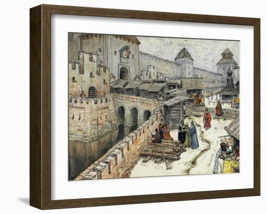 Moscow in the 17th Century. Bookshops on the Christ the Saviour Bridge, 1902-Appolinari Mikhaylovich Vasnetsov-Framed Giclee Print