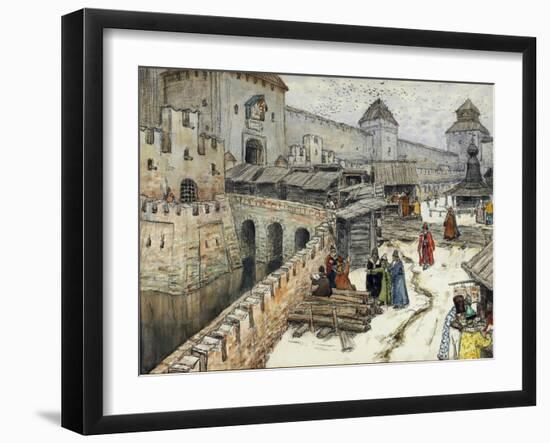 Moscow in the 17th Century. Bookshops on the Christ the Saviour Bridge, 1902-Appolinari Mikhaylovich Vasnetsov-Framed Giclee Print