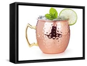 Moscow Mule Cocktail in a Copper Mug Garnished with Lime and Mint Leaves-popout-Framed Stretched Canvas
