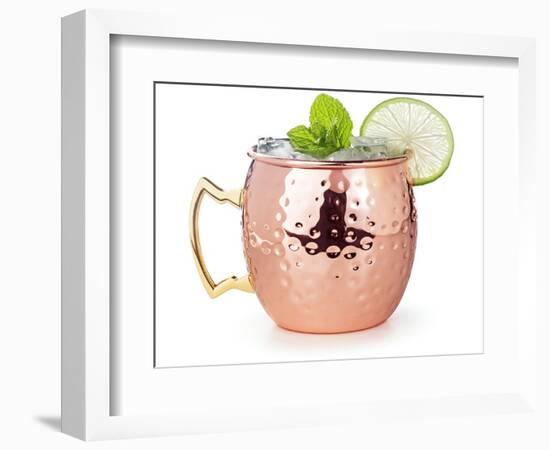 Moscow Mule Cocktail in a Copper Mug Garnished with Lime and Mint Leaves-popout-Framed Photographic Print