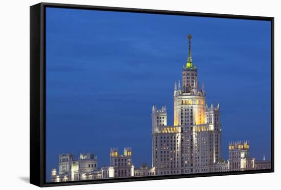 Moscow Skyline at Night with Stalanist-Gothic Skyscraper, Moscow, Russia, Europe-Martin Child-Framed Stretched Canvas