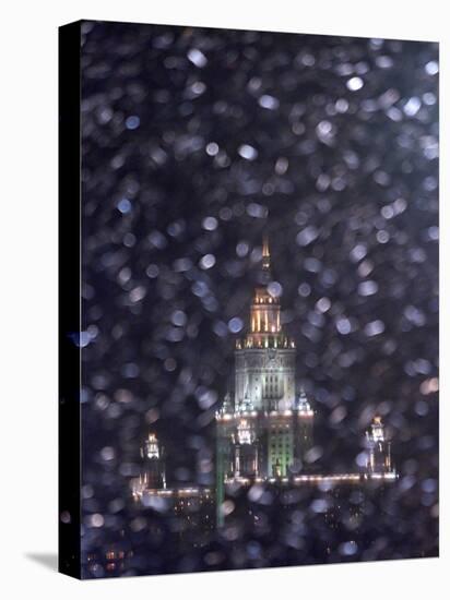 Moscow State University is Illuminated During a Rare Snow Fall This Winter Season-null-Stretched Canvas