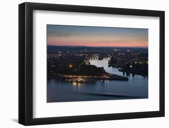 Mosel and Rhine Rivers Converge at Deutsches Eck, Koblenz, Rhineland-Palatinate, Germany, Europe-Charles Bowman-Framed Photographic Print