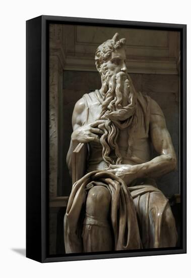 Moses. 1513-1515. Statue by Michelangelo (1475-1564). Marble-null-Framed Stretched Canvas