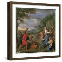 Moses Defending the Daughters of Jethro-Charles Le Brun-Framed Giclee Print