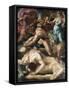 Moses Defends the Daughters of Jethro-Rosso Fiorentino-Framed Stretched Canvas