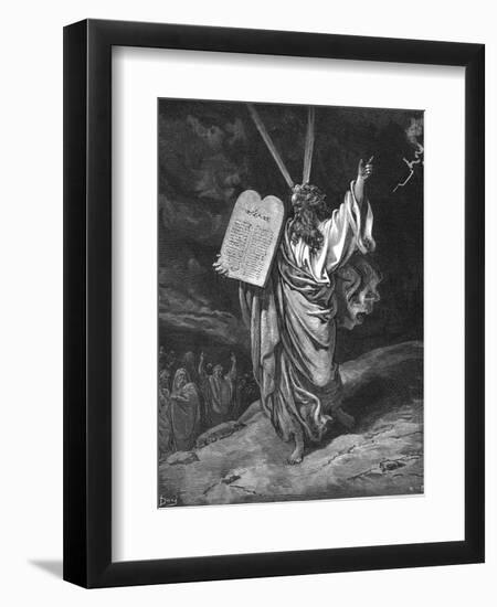 Moses Descending from Mount Sinai with the Tablets of the Law (Ten Commandment), 1866-Gustave Doré-Framed Premium Giclee Print