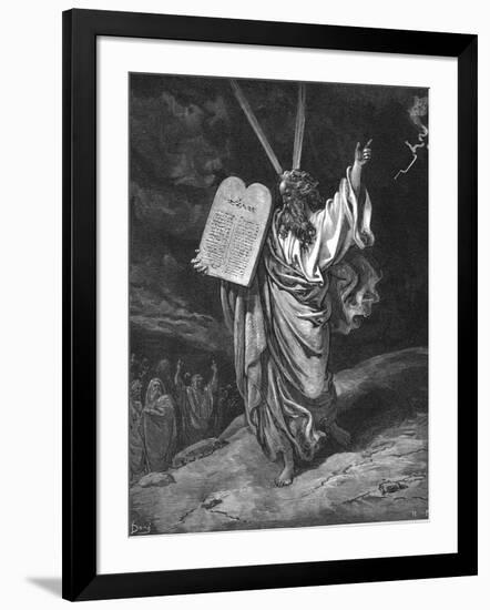 Moses Descending from Mount Sinai with the Tablets of the Law (Ten Commandment), 1866-Gustave Doré-Framed Giclee Print