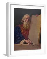 Moses holding the tablets inscribed with the Ten Commandments.-Stocktrek Images-Framed Art Print