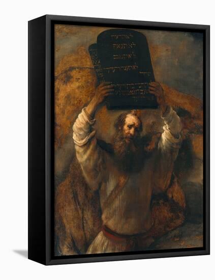 Moses with the Ten Commandments-Rembrandt van Rijn-Framed Stretched Canvas