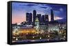 Moskva-City Skyline at Dusk-Jon Hicks-Framed Stretched Canvas