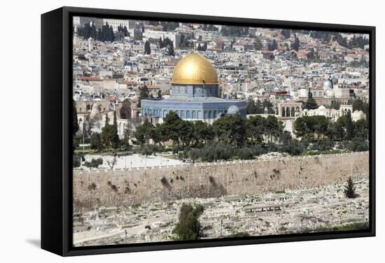 Moslem Golden Dome of the Rock, Outside Walls, and Historic Jewish Cemetery, City of JerUSAlem-Dave Bartruff-Framed Stretched Canvas