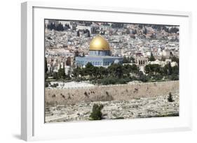 Moslem Golden Dome of the Rock, Outside Walls, and Historic Jewish Cemetery, City of JerUSAlem-Dave Bartruff-Framed Photographic Print