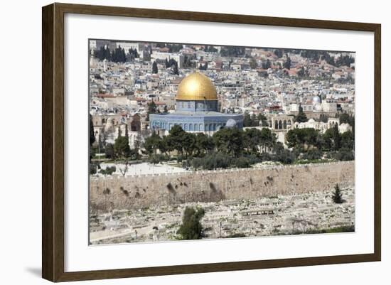 Moslem Golden Dome of the Rock, Outside Walls, and Historic Jewish Cemetery, City of JerUSAlem-Dave Bartruff-Framed Photographic Print