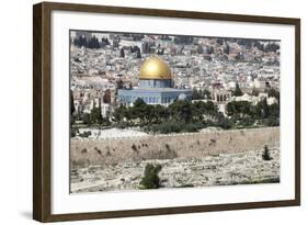 Moslem Golden Dome of the Rock, Outside Walls, and Historic Jewish Cemetery, City of JerUSAlem-Dave Bartruff-Framed Photographic Print