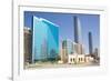 Mosque and Contemporary Architecture, Abu Dhabi, United Arab Emirates, Middle East-Frank Fell-Framed Photographic Print