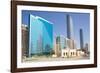 Mosque and Contemporary Architecture, Abu Dhabi, United Arab Emirates, Middle East-Frank Fell-Framed Photographic Print