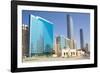 Mosque and Contemporary Architecture, Abu Dhabi, United Arab Emirates, Middle East-Frank Fell-Framed Photographic Print