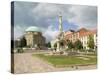 Mosque and Trinity Column in Szechenyi ter Square, Pecs, Hungary-Walter Bibikow-Stretched Canvas