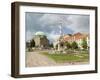 Mosque and Trinity Column in Szechenyi ter Square, Pecs, Hungary-Walter Bibikow-Framed Premium Photographic Print