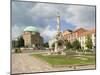 Mosque and Trinity Column in Szechenyi ter Square, Pecs, Hungary-Walter Bibikow-Mounted Premium Photographic Print