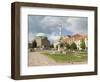 Mosque and Trinity Column in Szechenyi ter Square, Pecs, Hungary-Walter Bibikow-Framed Photographic Print