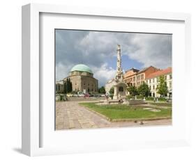 Mosque and Trinity Column in Szechenyi ter Square, Pecs, Hungary-Walter Bibikow-Framed Photographic Print