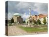 Mosque and Trinity Column in Szechenyi ter Square, Pecs, Hungary-Walter Bibikow-Stretched Canvas