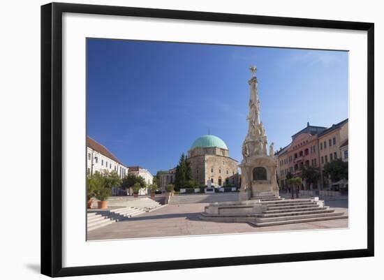 Mosque Church and Trinity Column in Szechenyi Square, Pecs, Southern Transdanubia, Hungary, Europe-Ian Trower-Framed Photographic Print