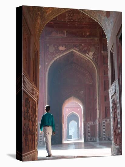 Mosque Hall Detail, Taj Mahal, India-Walter Bibikow-Stretched Canvas