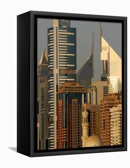 Mosque in front of the Sheik Zayed Twers in Dubai, United Arab Emirates-Kamran Jebreili-Framed Stretched Canvas