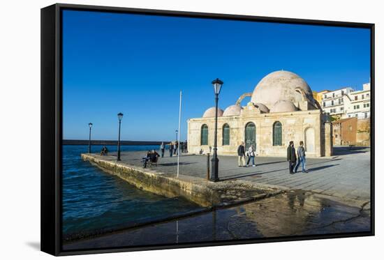 Mosque of the Janissaries, in the Venetian Port of Chania, Crete, Greek Islands, Greece, Europe-Michael Runkel-Framed Stretched Canvas