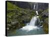 Mossy Waterfall Along the Strandar River-Hans Strand-Stretched Canvas