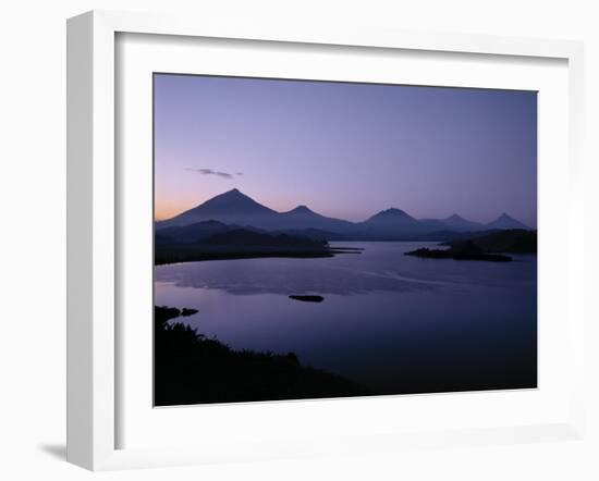 Most Beautiful Lake Mutanda of Great Lakes Region with Volcanoes of Virunga Chain Behind, Uganda-Nigel Pavitt-Framed Photographic Print