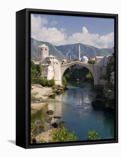 Mostar and Old Bridge over the Neretva River, Bosnia and Herzegovina-Gavin Hellier-Framed Stretched Canvas