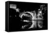 Mostar Bridge at Night, Mostar Bosnia and Herzegovina - Night Scene in Black and White Tone-Orhan-Framed Stretched Canvas
