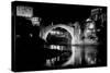 Mostar Bridge at Night, Mostar Bosnia and Herzegovina - Night Scene in Black and White Tone-Orhan-Stretched Canvas