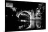 Mostar Bridge at Night, Mostar Bosnia and Herzegovina - Night Scene in Black and White Tone-Orhan-Mounted Photographic Print